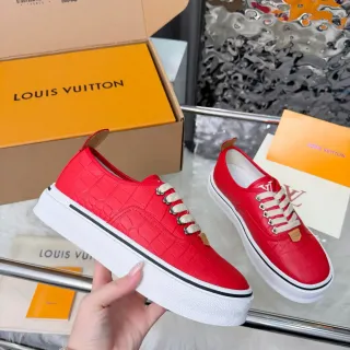 Louis Vuitton Red Croc-Embossed Platform Lifestyle Sneakers