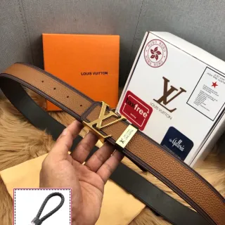 Louis Vuitton दोतरफा बेल्ट भूरा काला टू-टोन टेक्स्चर्ड लेदर बेल्ट