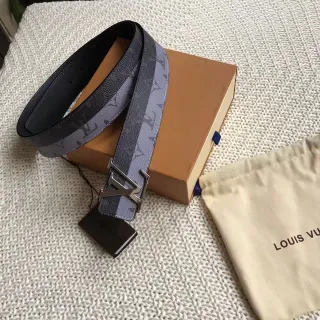 Louis Vuitton Reversible Belt Gray Black Monogram Canvas Leather Belt