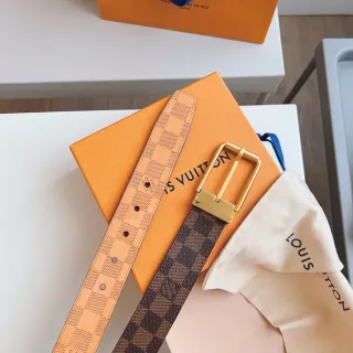 Louis Vuitton Reversible Damier Belt Tan Brown Gold Leather Belt