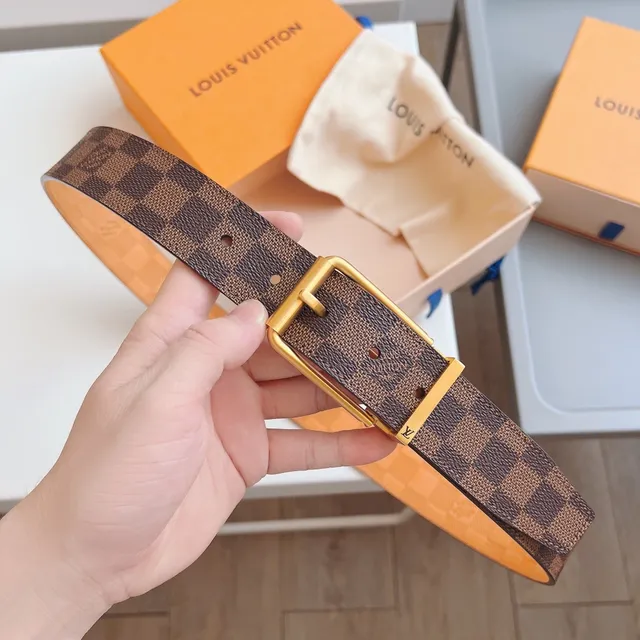 Louis Vuitton Ceinture Réversible Damier Cuir Tan Marron Doré 2