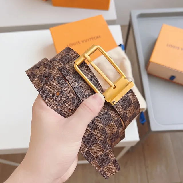 Louis Vuitton Ceinture Réversible Damier Cuir Tan Marron Doré 3