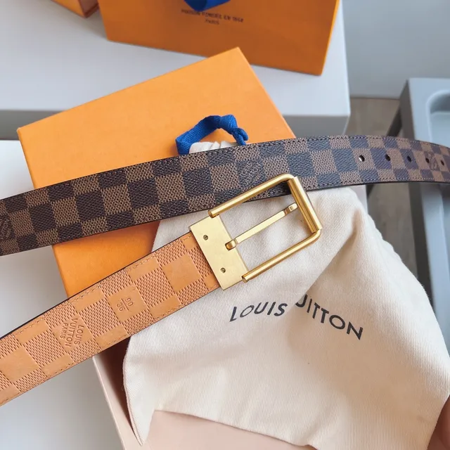 Louis Vuitton Ceinture Réversible Damier Cuir Tan Marron Doré 5