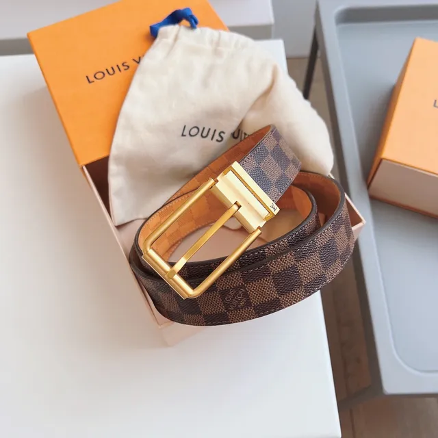Louis Vuitton Ceinture Réversible Damier Cuir Tan Marron Doré 7