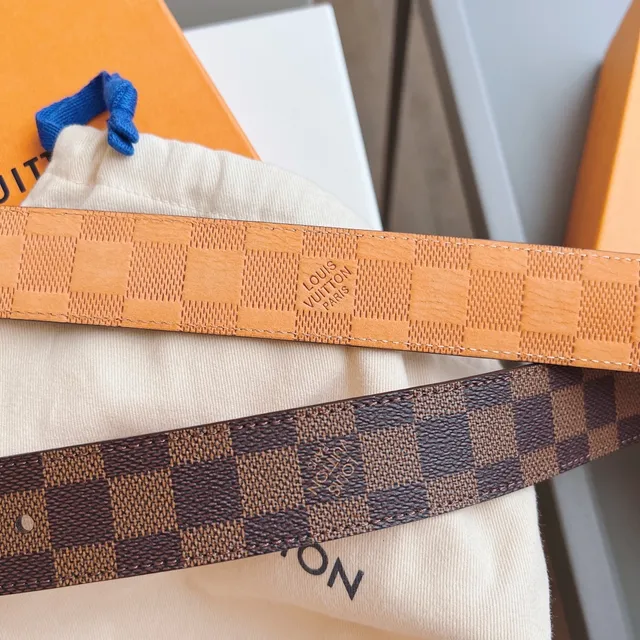 Louis Vuitton Ceinture Réversible Damier Cuir Tan Marron Doré 8