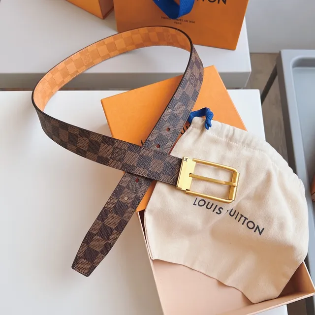 Louis Vuitton Ceinture Réversible Damier Cuir Tan Marron Doré 9