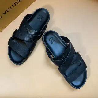 Louis Vuitton Run Away negro tiras cruzadas suela moldeada pantuflas