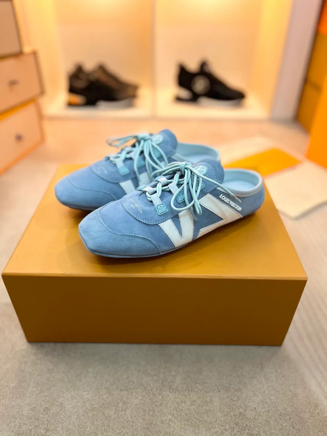 Louis Vuitton Run Away Light Blue Suede Open-Heel Lace-Up Sneaker 4