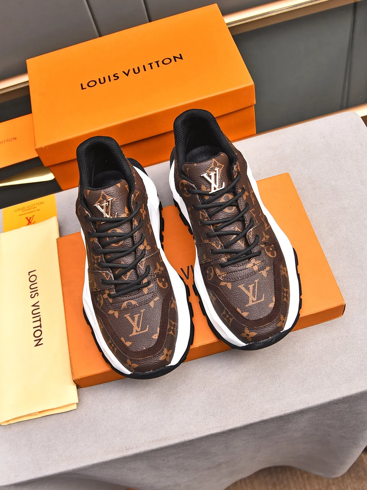 Louis Vuitton Run Away Monogram Brown White Chunky Sneakers 2