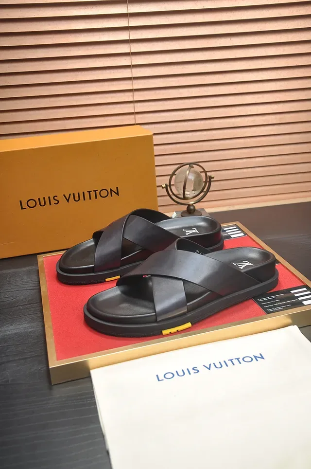 Louis Vuitton Run Away Slide Black Cross-Strap Slippers 4