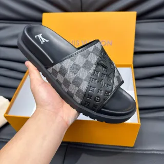 Louis Vuitton Run Away Slide Black Gray Damier Monogram पैंटूफल