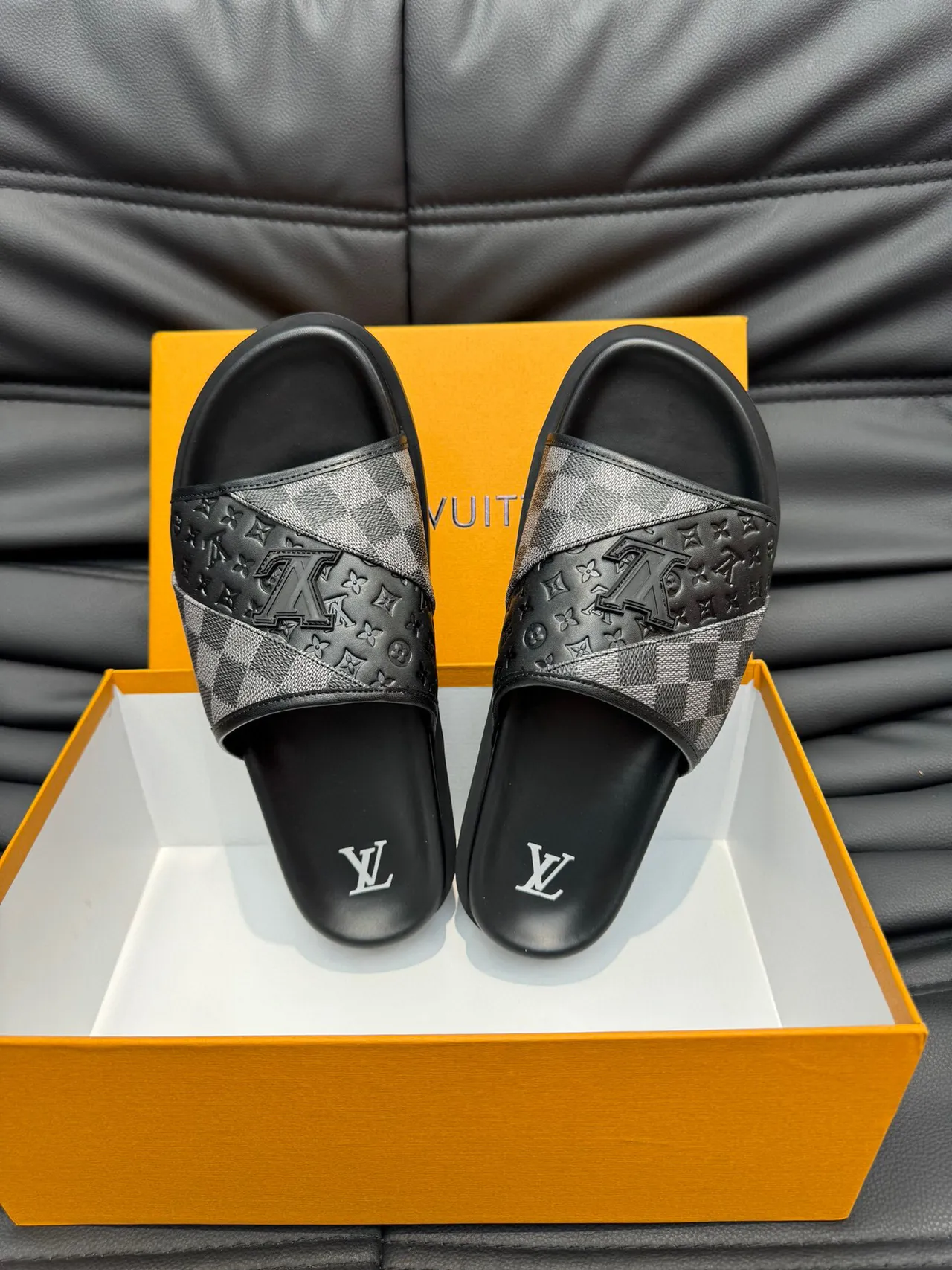 Louis Vuitton Run Away Slide Black Gray Damier Monogram 拖鞋 5