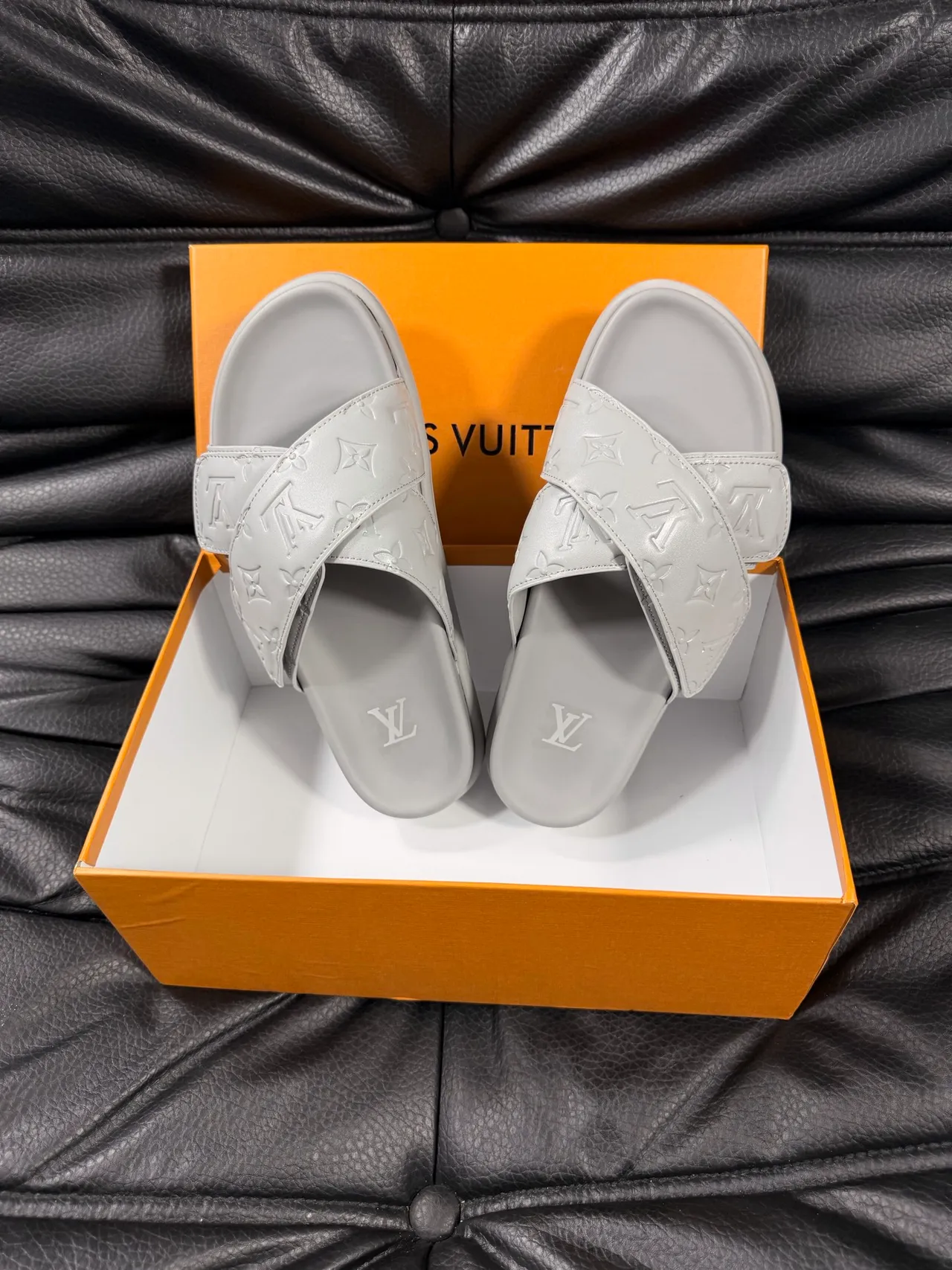 Louis Vuitton Run Away Slide Light Gray Slippers 3