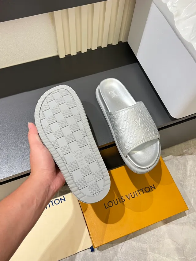Louis Vuitton Run Away Slide Metallic Gold and Silver Slippers 2
