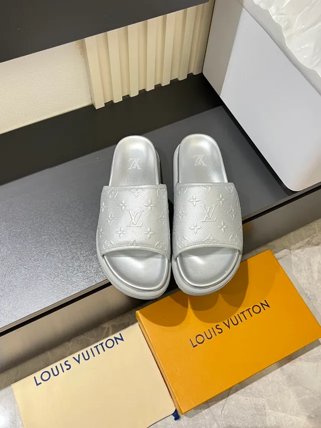 Louis Vuitton Run Away Slide Metallic Gold and Silver Slippers 4