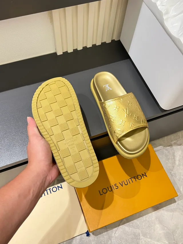 Louis Vuitton Run Away Slide Metallic Gold and Silver Slippers 5