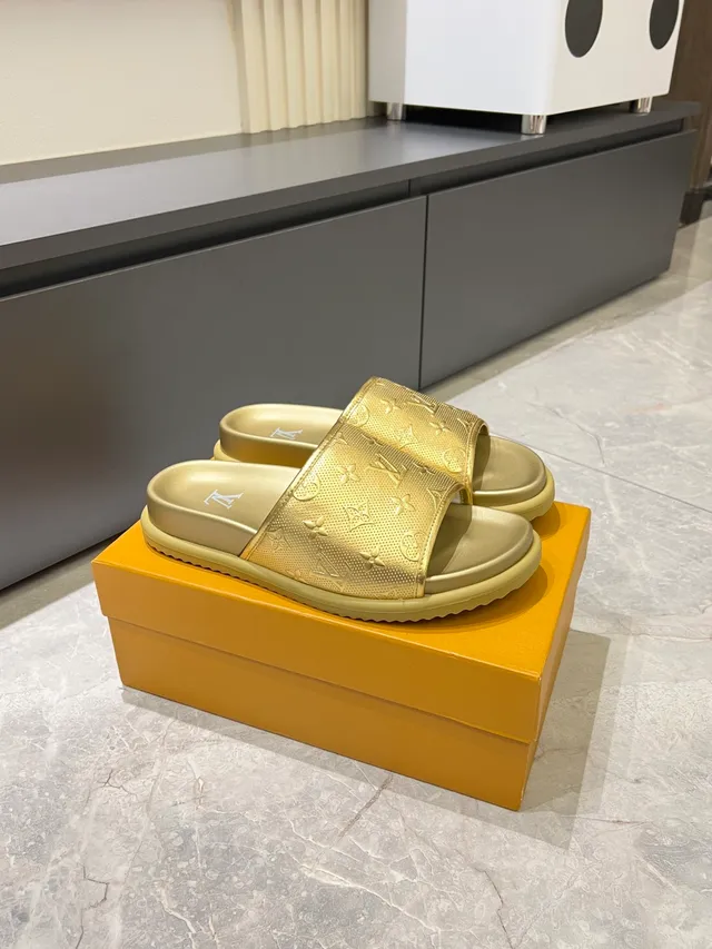 Louis Vuitton Run Away Slide Metallic Gold and Silver Slippers 6