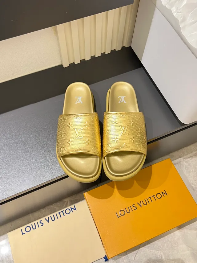 Louis Vuitton Run Away Slide Metallic Gold and Silver Slippers 7