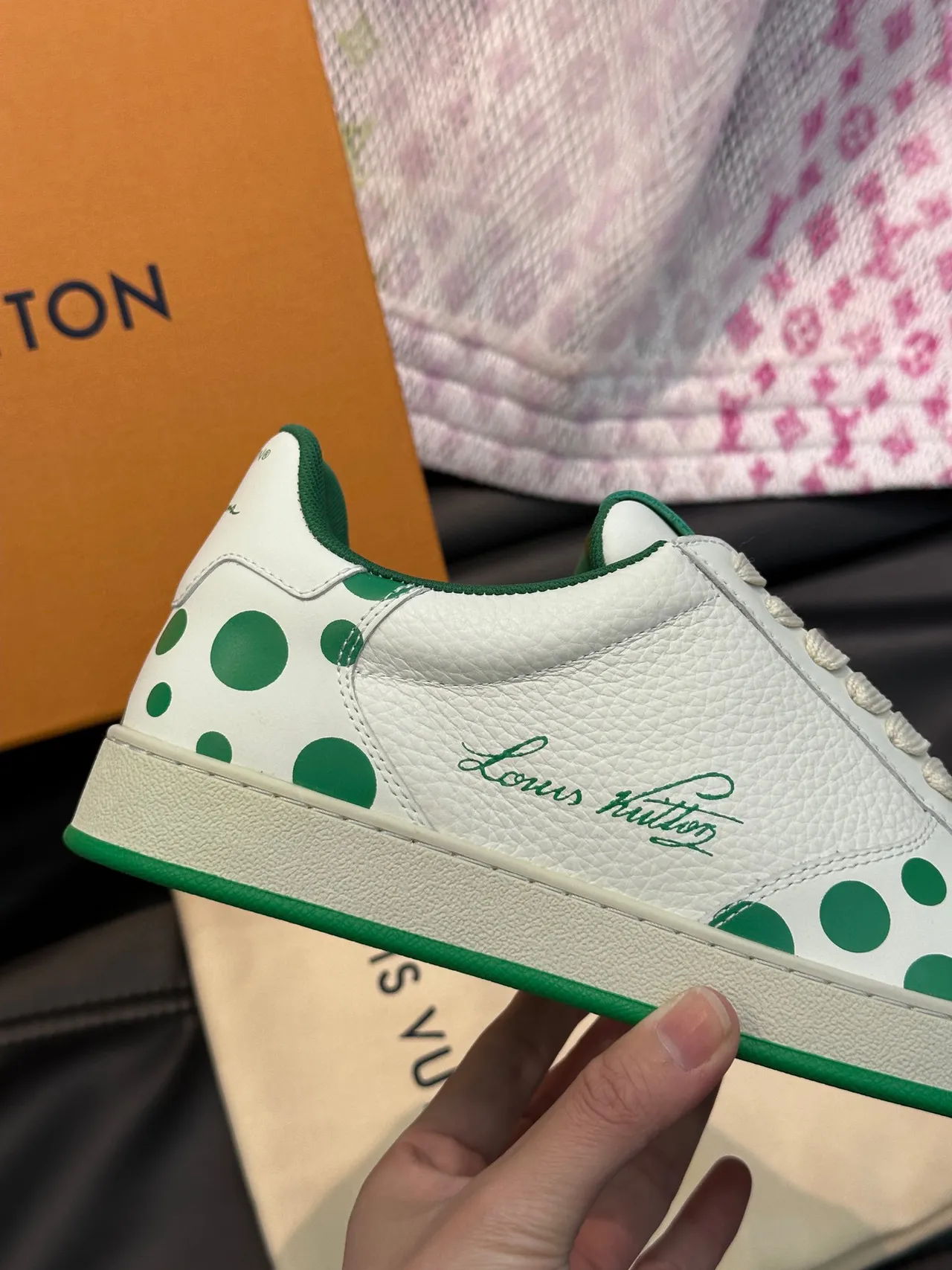 Louis Vuitton Run Away White and Green Polka-Dot Lifestyle Sneakers 4
