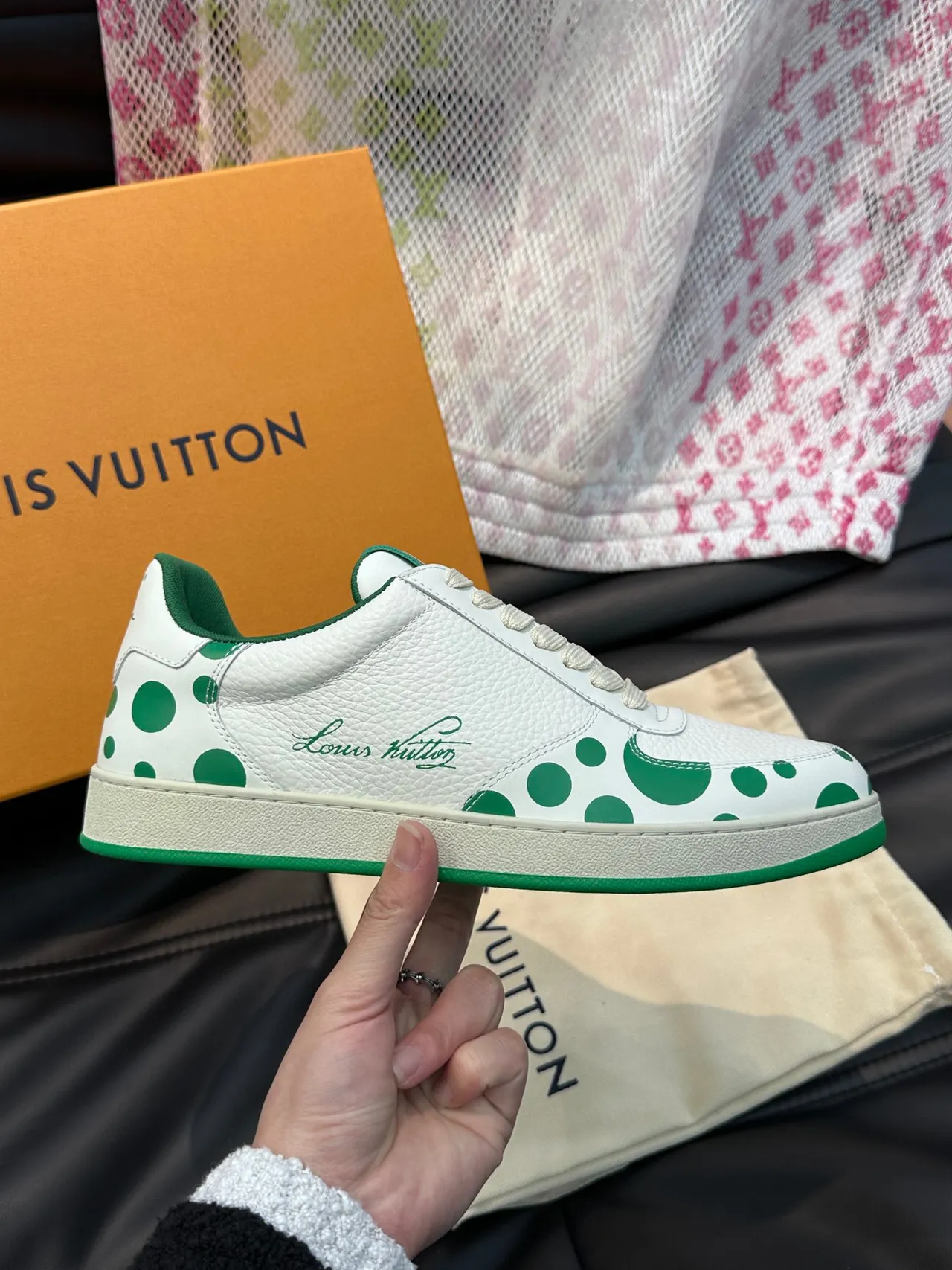Louis Vuitton Run Away White and Green Polka-Dot Lifestyle Sneakers 6