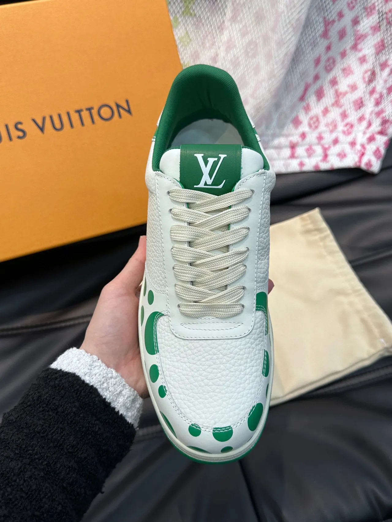 Louis Vuitton Run Away White and Green Polka-Dot Lifestyle Sneakers 7