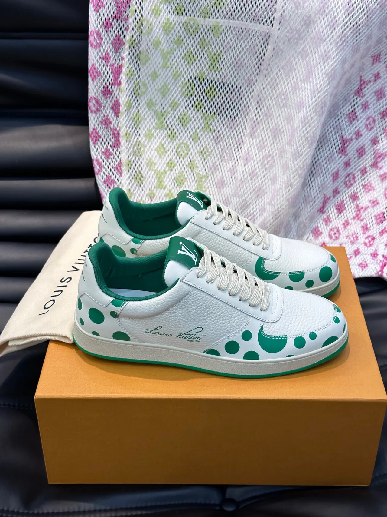Louis Vuitton Run Away White and Green Polka-Dot Lifestyle Sneakers 8