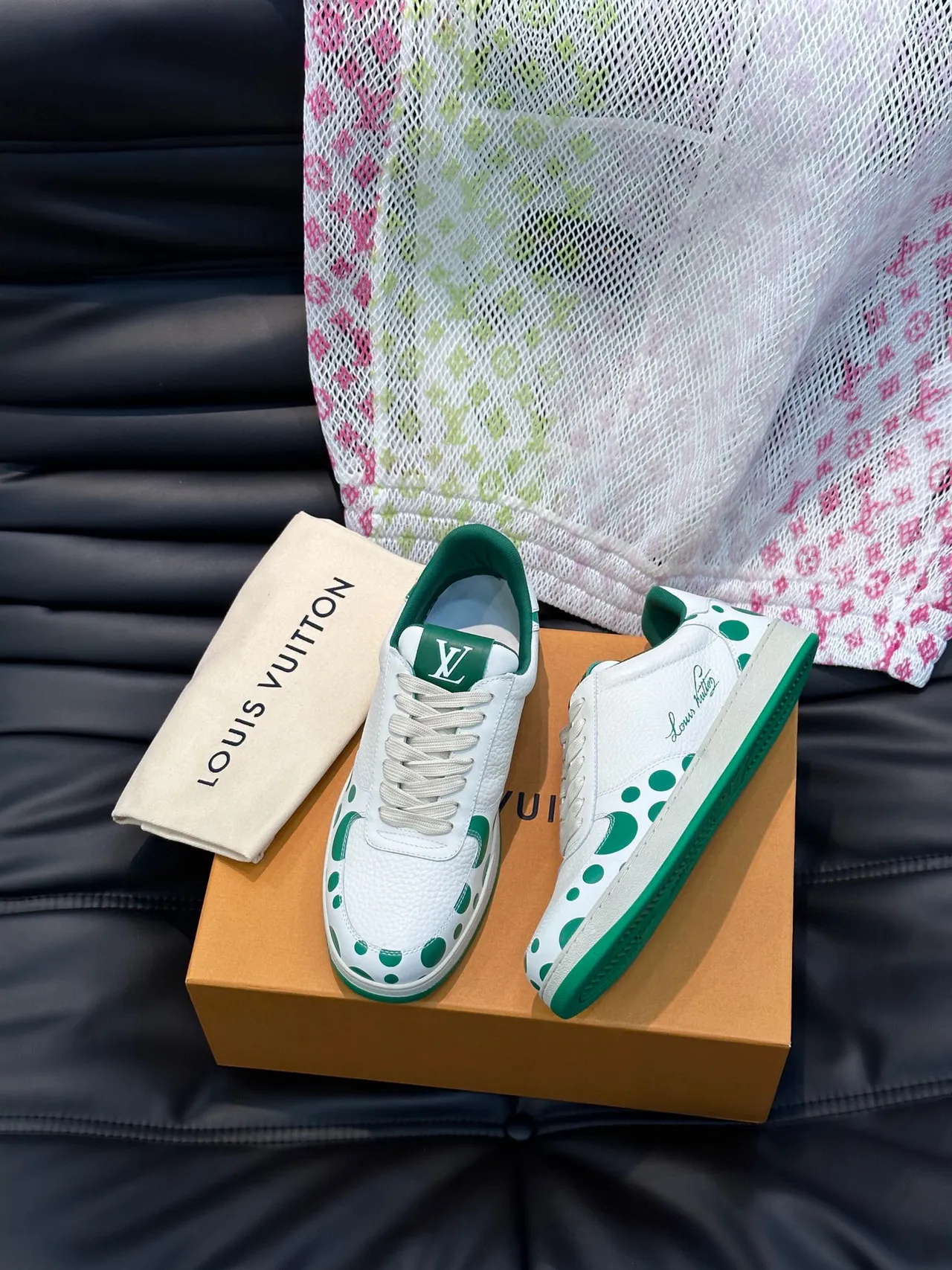 Louis Vuitton Run Away White and Green Polka-Dot Lifestyle Sneakers 9