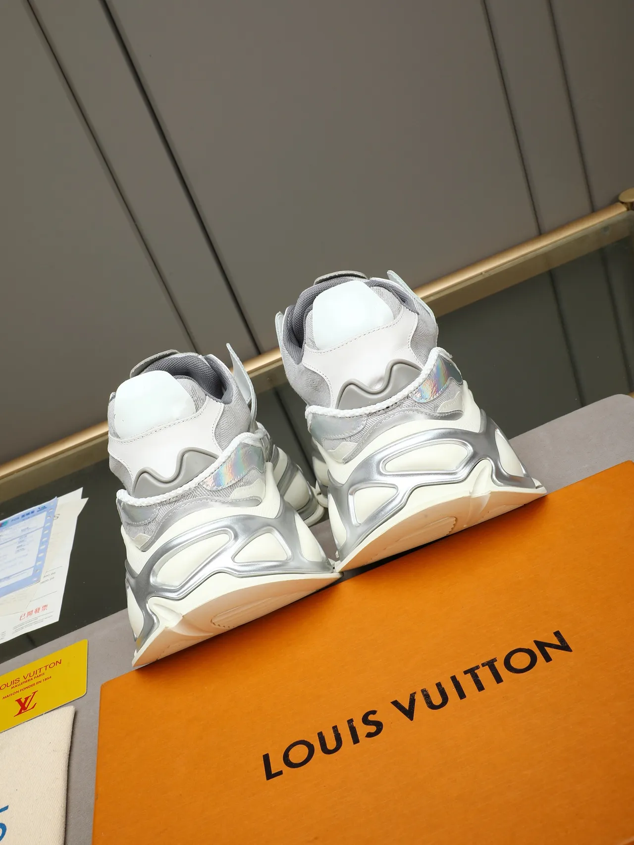 Louis Vuitton Run Away White Silver Sculpted Sole Layered Mesh And Leather Upper Chunky Sneakers 3