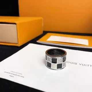Louis Vuitton Silver Black Wide Band Geometric Inlay Ring