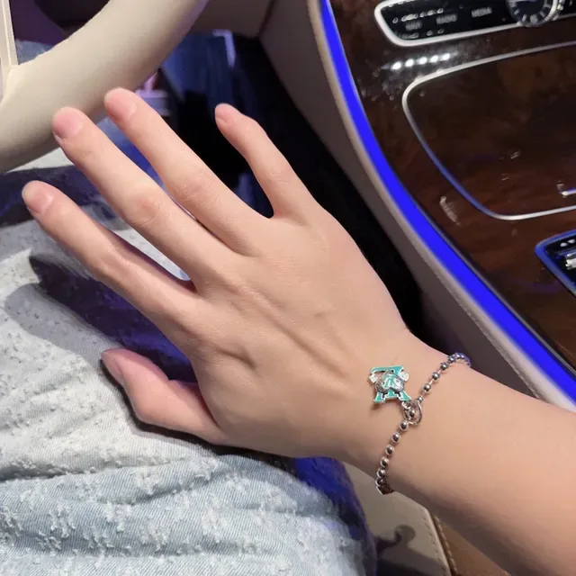 Louis Vuitton Silver Blue Ball-Chain Enamel-Accented Monogram Charm Bracelet 6