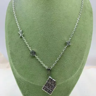 Louis Vuitton Silver Brown Chain Multi-Charm Design Necklace