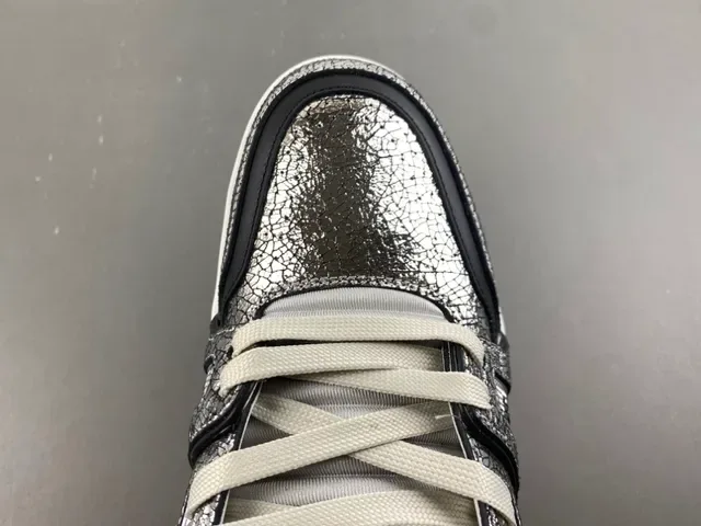 Louis Vuitton Argent Brun Métallique Cuir Craquelé Dessus Layered Semelle Blanche/noir/gomme Sneakers Lifestyle 6