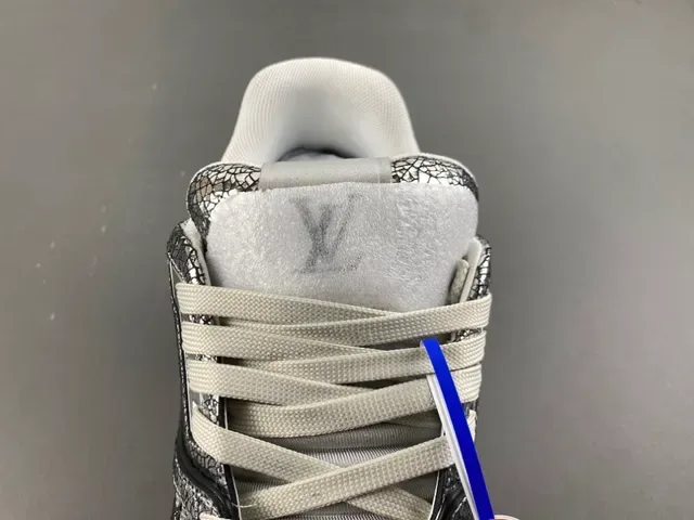 Louis Vuitton Argent Brun Métallique Cuir Craquelé Dessus Layered Semelle Blanche/noir/gomme Sneakers Lifestyle 7