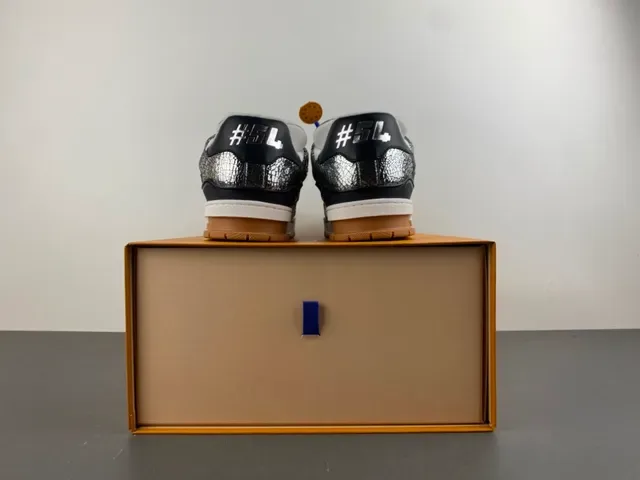 Louis Vuitton Argent Brun Métallique Cuir Craquelé Dessus Layered Semelle Blanche/noir/gomme Sneakers Lifestyle 16