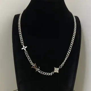 Louis Vuitton Silver Curb Chain Multi-Charm Necklace