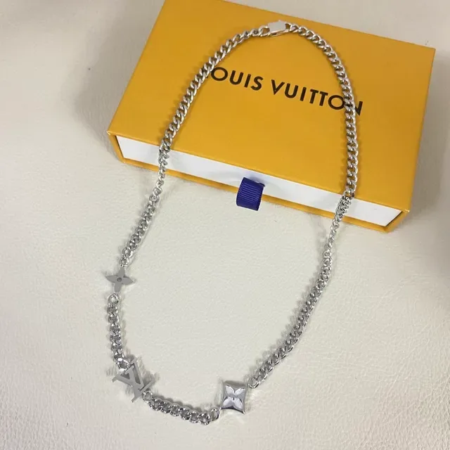 Louis Vuitton Silver Curb Chain Multi-Charm Necklace 3
