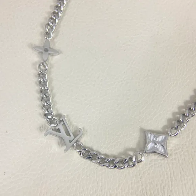 Louis Vuitton Silver Curb Chain Multi-Charm Necklace 4
