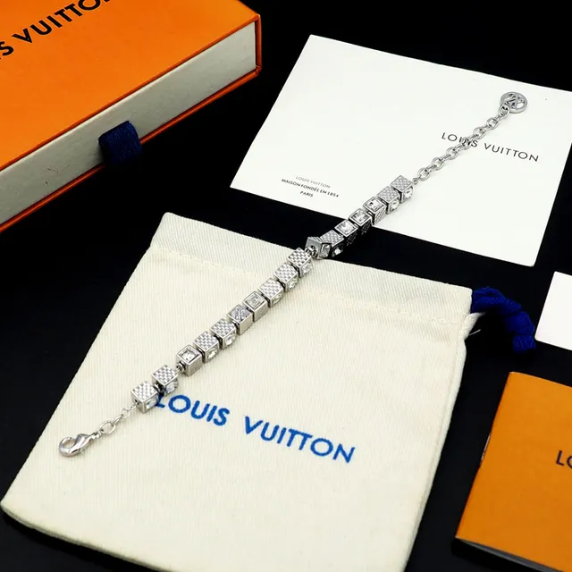 Louis Vuitton Silver Gold Cube-Link Monogram-Engraved Bracelet 2