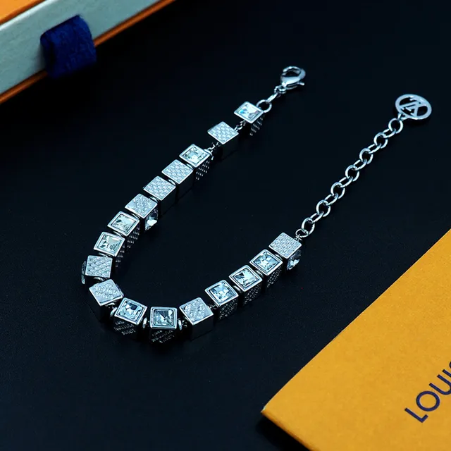 Louis Vuitton Silver Gold Cube-Link Monogram-Engraved Bracelet 5