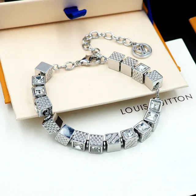 Louis Vuitton Silver Gold Cube-Link Monogram-Engraved Bracelet 8