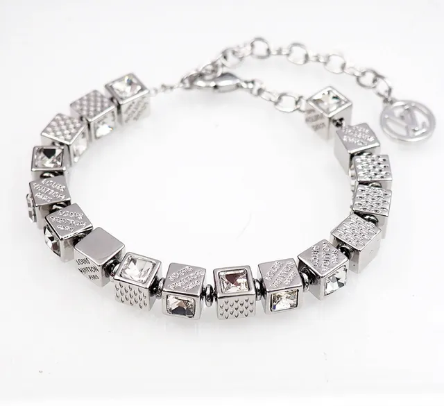 Louis Vuitton Silver Gold Cube-Link Monogram-Engraved Bracelet 11