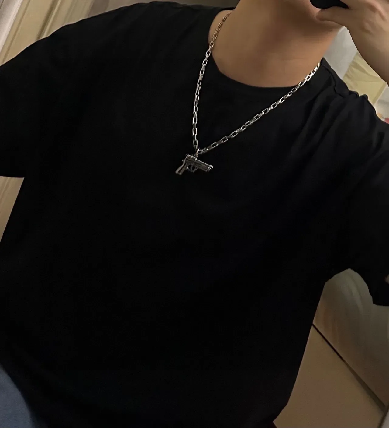 Louis Vuitton Silver Green Gun-Shaped Pendant Metal Chain Necklace 4