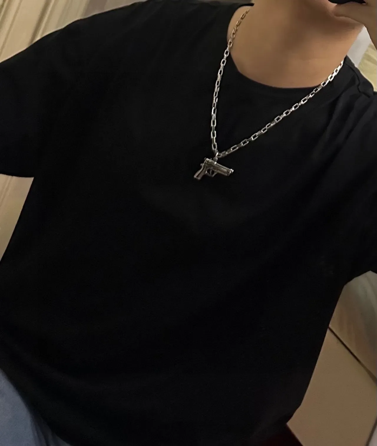 Louis Vuitton Silver Green Gun-Shaped Pendant Metal Chain Necklace 7