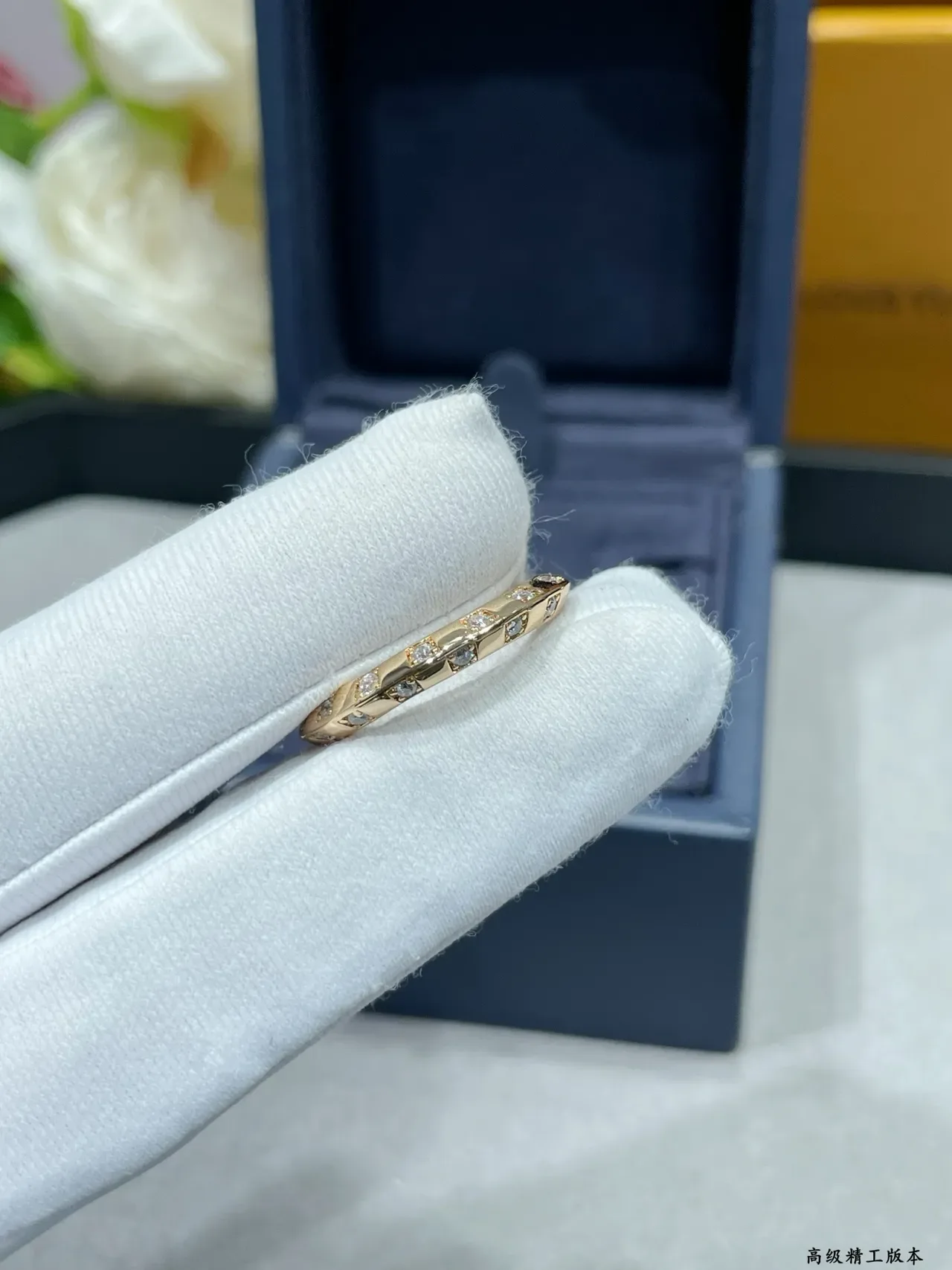 Louis Vuitton Silver Navy Pavé-Set Diamonds Square-Cut Stones Ring 6