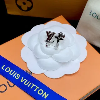 Louis Vuitton Silver White Monogram-Stud Star-Motif Earrings