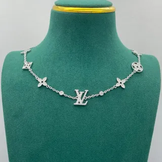 Louis Vuitton Silver White Pavé-Set Monogram Centerpiece Necklace