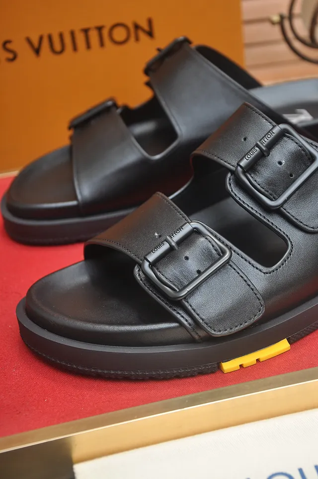 Louis Vuitton Slide Black Double-Strap Buckle Slippers 2
