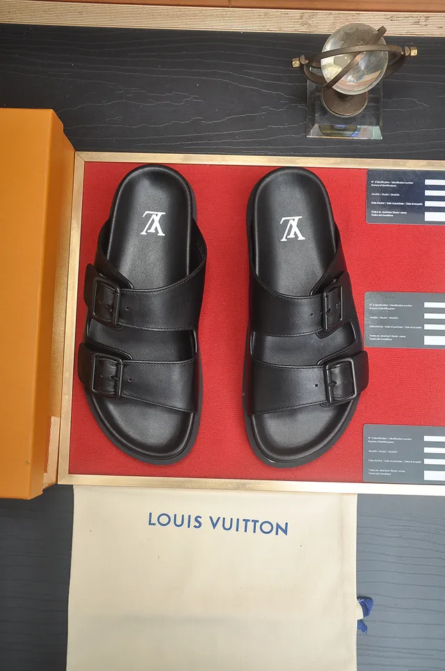 Louis Vuitton Slide Black Double-Strap Buckle Slippers 5