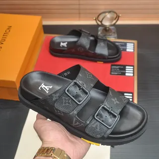 路易威登 Slide 黑色 Monogram 双带 休闲凉鞋