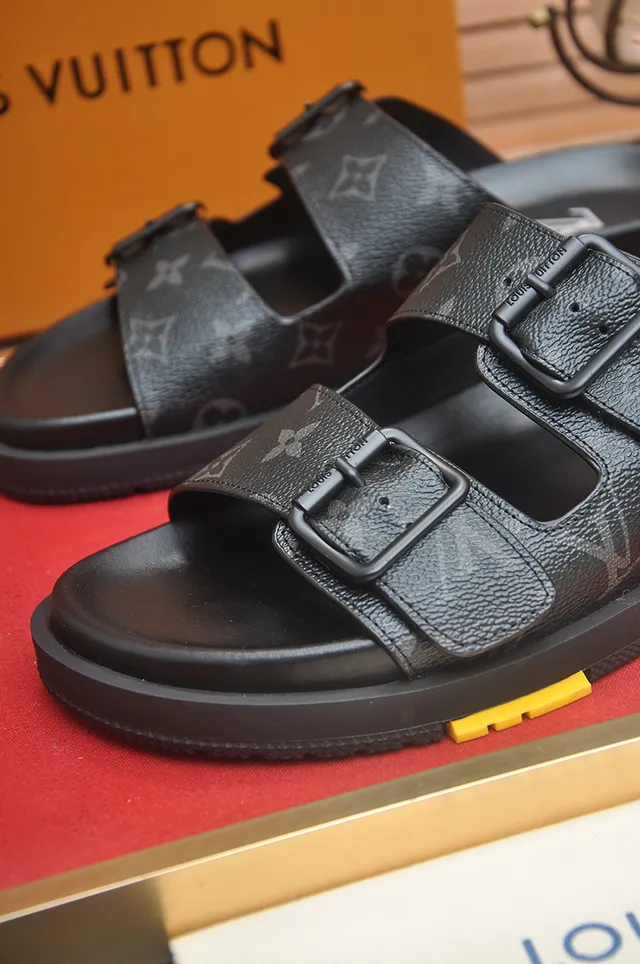 Louis Vuitton Slide Black Monogram Double-Strap Casual Sandals 2